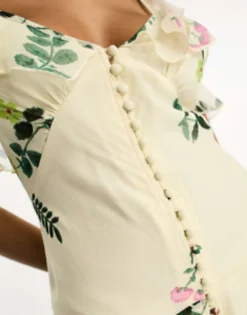 ASOS DESIGN Multi Flutter Sleeve Ruffle Midaxi Dress With Button Detail In Lemon Floral Print -RIVER ISLAND || PULL & BEAR || ONLY Sales Store 204237871 4