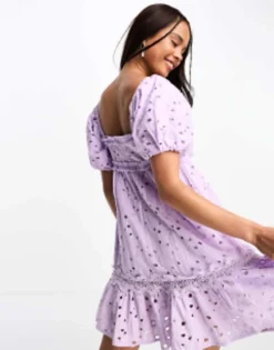 Miss Selfridge Occasion Broderie Frill Hem Mini Dress In Lilac -RIVER ISLAND || PULL & BEAR || ONLY Sales Store 204255745 3