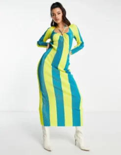 Something New Maxi Dress In Blue And Yellow Stripe