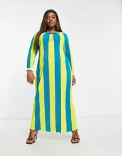 Something New Curve Maxi Dress In Blue And Yellow Stripe -RIVER ISLAND || PULL & BEAR || ONLY Sales Store 204257687 4