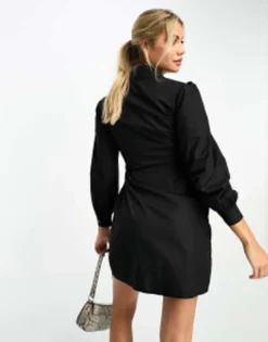Miss Selfridge Poplin Wrap Shirt Dress In Black -RIVER ISLAND || PULL & BEAR || ONLY Sales Store 204258239 4