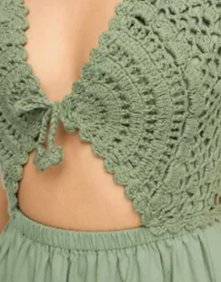 ASOS DESIGN Petite Crochet Mix Mini Dress With Tie Detail In Khaki -RIVER ISLAND || PULL & BEAR || ONLY Sales Store 204261078 3