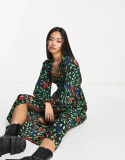 Monki Button Down V Neck Long Sleeve Dress In Multi -RIVER ISLAND || PULL & BEAR || ONLY Sales Store 204275202 3