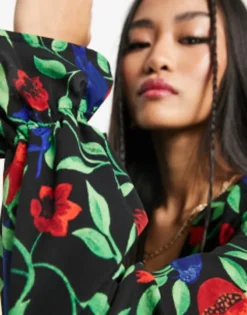 Monki Button Down V Neck Long Sleeve Dress In Multi -RIVER ISLAND || PULL & BEAR || ONLY Sales Store 204275202 4