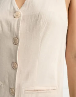 ASOS DESIGN Petite Sleeveless Button Through Waistcoat Dress In Natural -RIVER ISLAND || PULL & BEAR || ONLY Sales Store 204275550 4