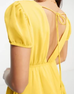 ASOS DESIGN Short Sleeve V-neck Chiffon Mini Dress In Yellow -RIVER ISLAND || PULL & BEAR || ONLY Sales Store 204275605 4