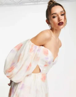 Bardot Balloon Sleeve Cut-out Maxi Dress In Painterly Floral -RIVER ISLAND || PULL & BEAR || ONLY Sales Store 204277633 3