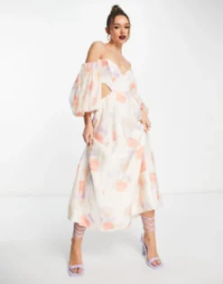 Bardot Balloon Sleeve Cut-out Maxi Dress In Painterly Floral -RIVER ISLAND || PULL & BEAR || ONLY Sales Store 204277633 4