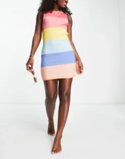 It's Now Cool Premium Knit Colour Block Mini Summer Beach Dress In Multi