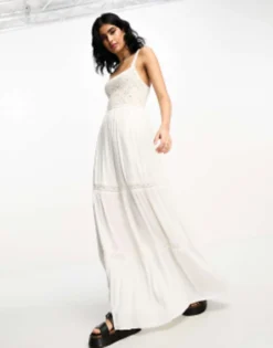 Accessorize Crochet Panelled Maxi Summer Dress In White
