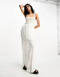 Accessorize Crochet Panelled Maxi Summer Dress In White -RIVER ISLAND || PULL & BEAR || ONLY Sales Store 204301875 4