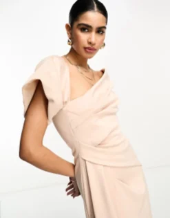 ASOS DESIGN One Shoulder Premium Draped Maxi Dress In Blush Cream -RIVER ISLAND || PULL & BEAR || ONLY Sales Store 204312950 3