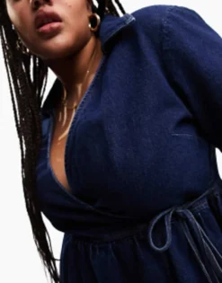 ASOS DESIGN Curve Denim Wrap Dress In Blue -RIVER ISLAND || PULL & BEAR || ONLY Sales Store 204319504 5