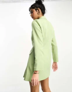 In The Style Blazer Dress With Pleat Hem Detail In Sage Green -RIVER ISLAND || PULL & BEAR || ONLY Sales Store 204337710 4