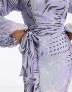 ASOS DESIGN Lace Trim Maxi Dress With Belt In Lilac And Green Animal Print -RIVER ISLAND || PULL & BEAR || ONLY Sales Store 204344340 4