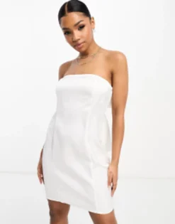 Pieces Bride To Be Satin Bandeau Mini Dress With Bow Back Detail In White -RIVER ISLAND || PULL & BEAR || ONLY Sales Store 204346032 4