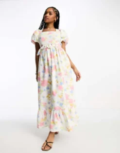 Miss Selfridge Linen Look Belted Maxi Dress In Floral