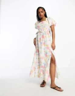 Miss Selfridge Linen Look Belted Maxi Dress In Floral -RIVER ISLAND || PULL & BEAR || ONLY Sales Store 204349775 3
