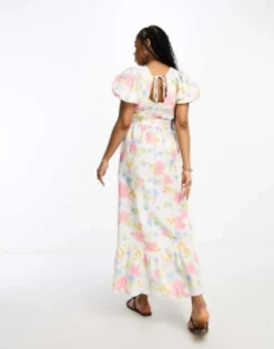 Miss Selfridge Linen Look Belted Maxi Dress In Floral -RIVER ISLAND || PULL & BEAR || ONLY Sales Store 204349775 4