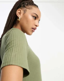 Pieces Ribbed Maxi T-shirt Dress In Khaki -RIVER ISLAND || PULL & BEAR || ONLY Sales Store 204350258 3