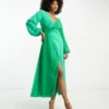 Pretty Lavish Knot Front Contrast Maxi Dress In Green