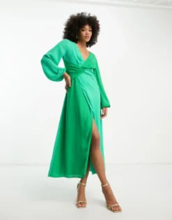 Pretty Lavish Knot Front Contrast Maxi Dress In Green