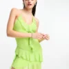 Glamorous Halter Neck Mesh Mini Dress With Asymmetric Hem Detail In Lime