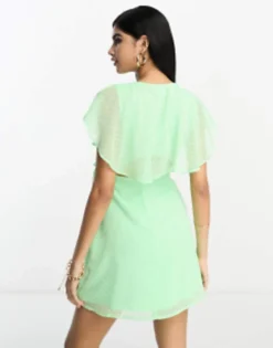 ASOS DESIGN Wrap Flutter Sleeve Mini Dobby Tea Dress In Apple Green -RIVER ISLAND || PULL & BEAR || ONLY Sales Store 204373119 4