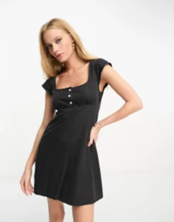 ASOS DESIGN Soft Denim Mini Tea Dress In Washed Black