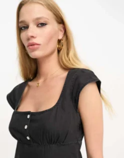 ASOS DESIGN Soft Denim Mini Tea Dress In Washed Black -RIVER ISLAND || PULL & BEAR || ONLY Sales Store 204375986 3