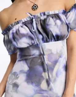 ASOS DESIGN Off Shoulder Milkmaid Style Mini Dress In Blurred Floral -RIVER ISLAND || PULL & BEAR || ONLY Sales Store 204378633 4