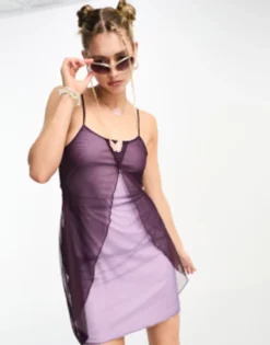 Tammy Girl Open Front Mesh Mini Dress With Butterfly Detail In Purple