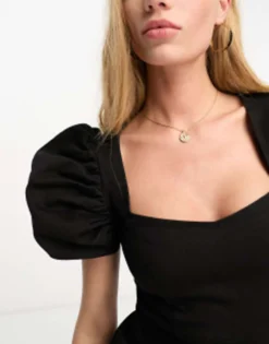 ASOS DESIGN Denim Mini Dress With Sweetheart Neckline And Puff Sleeves -RIVER ISLAND || PULL & BEAR || ONLY Sales Store 204398364 3