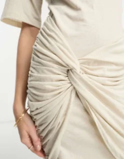 ASOS DESIGN Short Sleeve Mini Dress With Drape Side Detail In Oat -RIVER ISLAND || PULL & BEAR || ONLY Sales Store 204400514 3