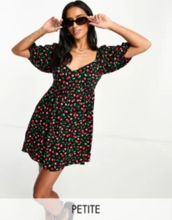Miss Selfridge Petite Babydoll Smock Dress In Cherry Print