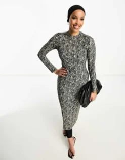 Trendyol Long Sleeve Maxi Dress In Black And White Zebra Print -RIVER ISLAND || PULL & BEAR || ONLY Sales Store 204425450 3