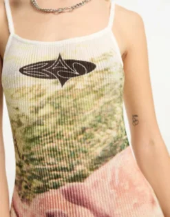 Basic Pleasure Mode Deer Heaven Print Plisse Maxi Dress In Multi -RIVER ISLAND || PULL & BEAR || ONLY Sales Store 204454249 3