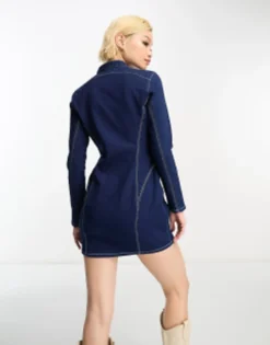 Bershka Denim Motorcross Mini Dress In Dark Blue -RIVER ISLAND || PULL & BEAR || ONLY Sales Store 204475312 4