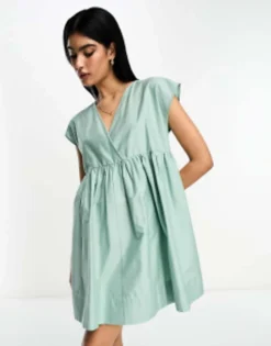 ASOS DESIGN Cotton V Neck Mini Smock Dress In Ditsy Floral -RIVER ISLAND || PULL & BEAR || ONLY Sales Store 204478241 1 green