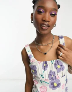 Daisy Street Linen Mini Dress In Vintage Floral -RIVER ISLAND || PULL & BEAR || ONLY Sales Store 204483850 3