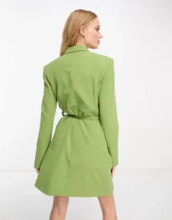 Vila Tailored Mini Blazer Dress With Tie Belt In Olive Green -RIVER ISLAND || PULL & BEAR || ONLY Sales Store 204496382 3