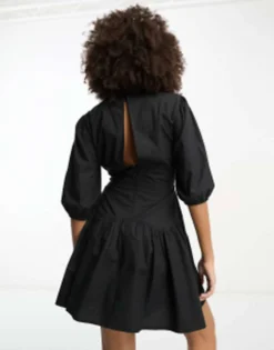ASOS DESIGN Cotton Drop Waist Mini Dress With D-ring In Black -RIVER ISLAND || PULL & BEAR || ONLY Sales Store 204496636 4