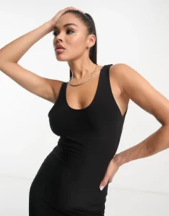 Fashionkilla Sculpted Scoop Neck Maxi Dress In Black -RIVER ISLAND || PULL & BEAR || ONLY Sales Store 204500292 4
