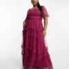 Anaya Plus Statement Tiered Maxi Dress In Red Plum