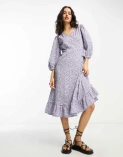 Only Puff Sleeve Wrap Midi Dress In Red Spot -RIVER ISLAND || PULL & BEAR || ONLY Sales Store 204501865 1 lilacblueditsy