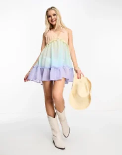 Miss Selfridge Beach Ombre Frill Chiffon Mini Dress In Multi -RIVER ISLAND || PULL & BEAR || ONLY Sales Store 204513814 3