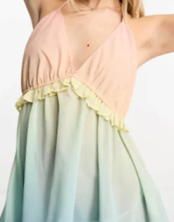 Miss Selfridge Beach Ombre Frill Chiffon Mini Dress In Multi -RIVER ISLAND || PULL & BEAR || ONLY Sales Store 204513814 4