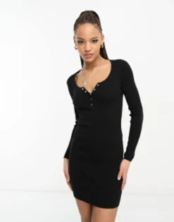 Stradivarius Mini Dress With Popper Detail In Black