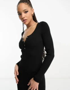 Stradivarius Mini Dress With Popper Detail In Black -RIVER ISLAND || PULL & BEAR || ONLY Sales Store 204531485 4