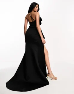 ASOS DESIGN Bandeau Premium Fan Detail Bodycon Maxi Dress With Train In Black -RIVER ISLAND || PULL & BEAR || ONLY Sales Store 204531583 3